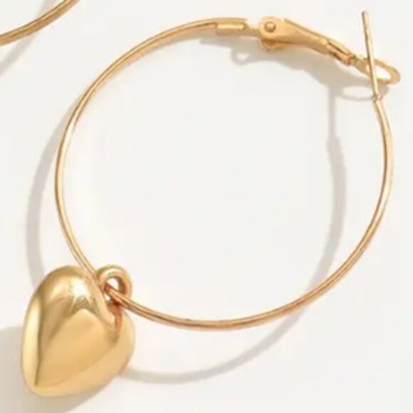 Oversized Large Statement Hoops with Heart Cutout Design Silver Electro-Plated - Picture 3 of 3